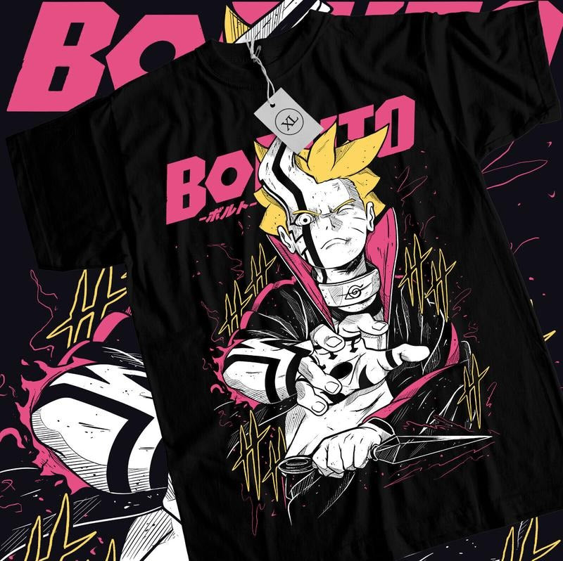 Boruto T-Shirt S-4XL Boruto Uzumaki Naruto Naruto Anime Manga Black Shirt Size S-5XL