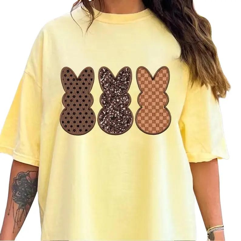 Boujee Easter Checkered Tee Shirt, Retro Bunny Shirt, Easter Shirt Gift, Trendy Easter Gift Tee Shirt, Glitter Bunny Tee, Gifts For Women, Easter Apparel Shirt, Easter Gifts Ideas, Short Sleeve Tops Tee Shirt Fit Womenswear