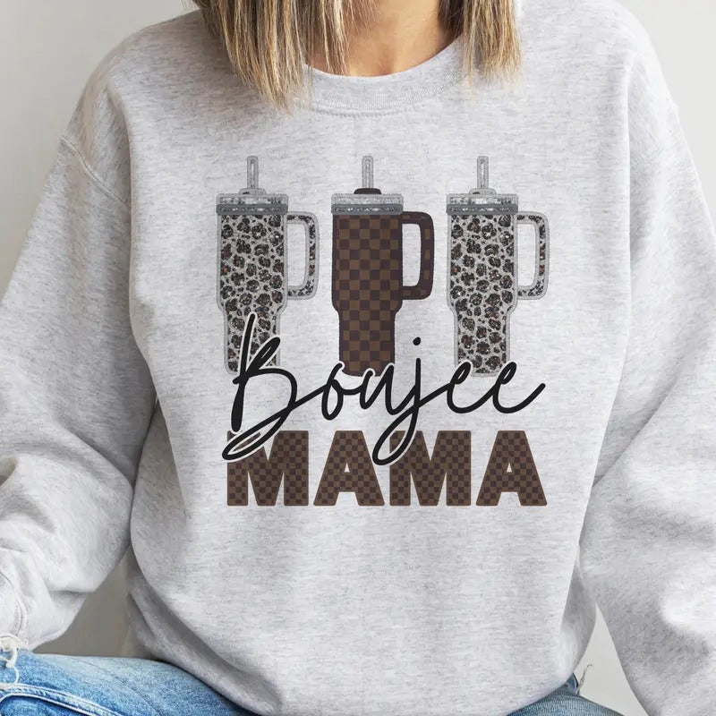 Boujee Mama Sweatshirt Mama Bougee Pullover Tumbler Mama Vibe Hoodie Checkerboard Boujee Mama Top Fun Mom Graphic Pullover Mom Vibe Sweatshirt Casual Comfy