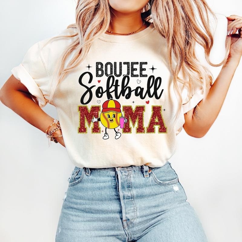Boujee Softball Mama T-Shirt, Softball T-Shirt, Sports T-Shirt, Trendy Retro Mom T-Shirt