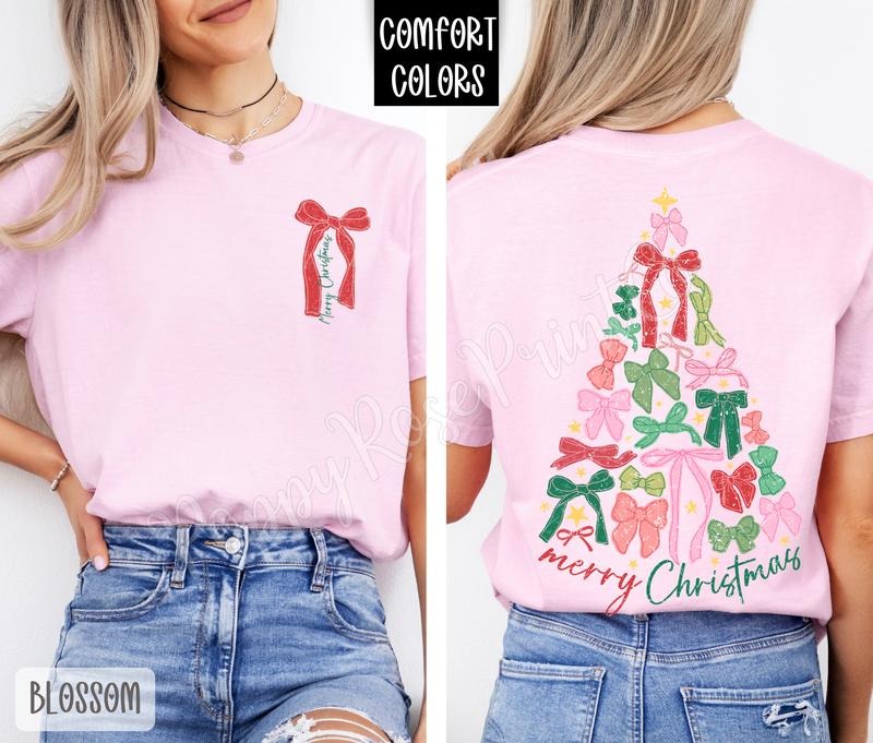 Bow Christmas Tree Shirt Comfort Colors, Trendy Women's Tshirt