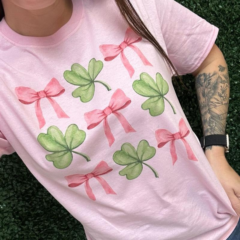 Bows & Four Leaf Clovers Tee - Lucky Tee