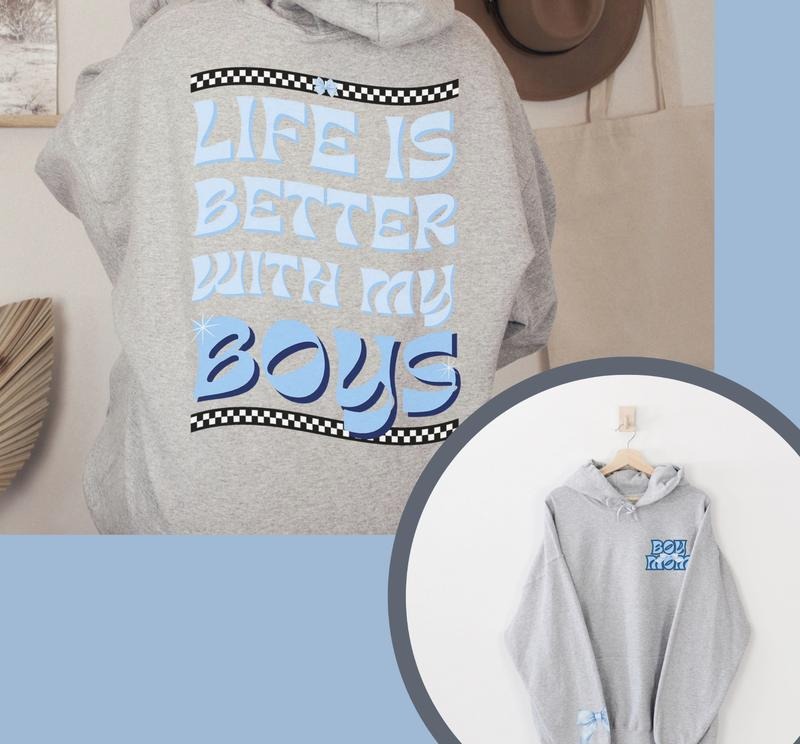 Boy Mom Hoodie, Two Sided with Sleeve Design, Comfort Cute Mama Sweatshirt with Hood, Pullover Stay at Home Mom Outfits mom sweatshirts girl mom Casual Womenswear Chic Comfortable