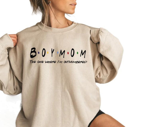 Boy Mom The One Where I'm Outnumbered T Shirt, Mothers Day Gift, Boy Mom Shirt, Funny Boy Mama Shirt, Mom Of Boys, Unisex Crewneck Pullover Tee, Crewneck Top