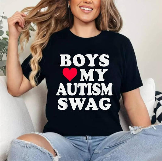 Boys Love My Autism Swag Funny Autistic Girl Awareness Idea T-Shirt | Cotton 100%, Crewneck, Top Womenswear