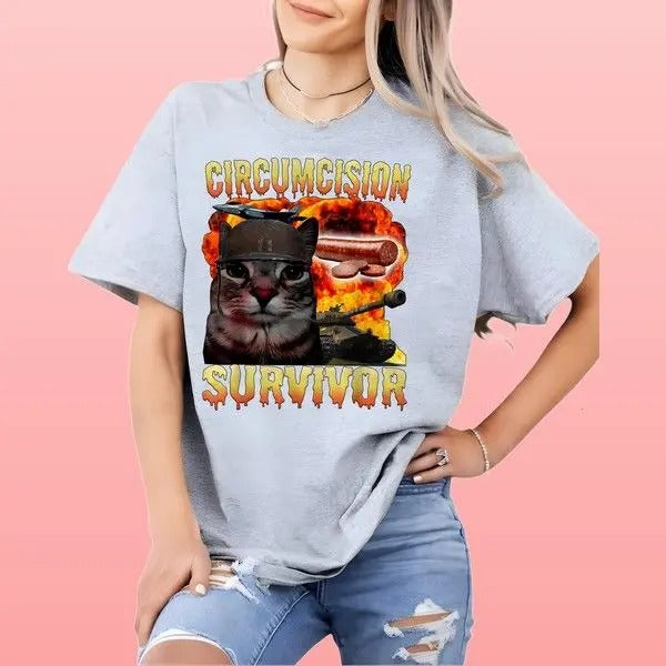 Brainrot Humor Funny Cat T-shirt Retro Design Customizable Bold Style Retro Graphic