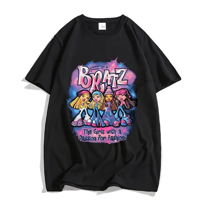 Bratz Y2k T-Shirt, Vintage Graphic Cartoon Tee, Men's Cotton Casual Short Sleeve, Retro Summer Women Shirt, Cartoon T-Shirt, Unisex Shirt, Gift For Girlfriend