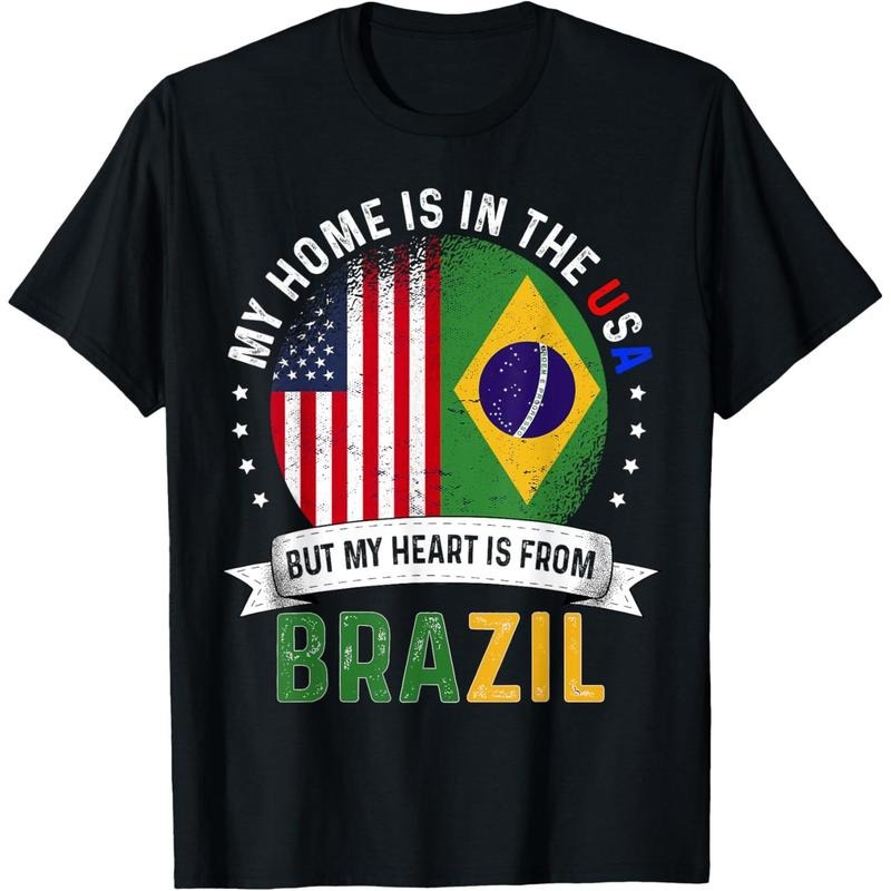 Brazilian American Patriot Heart is from Brazil Flag T-Shirt made in usa