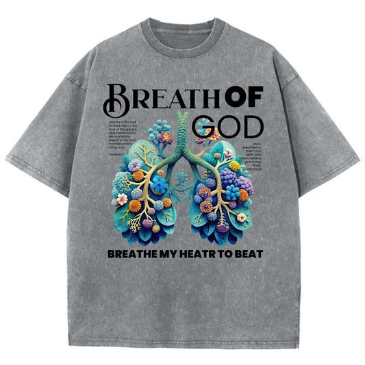 Breath Of God Unisex Washed T-Shirt, Christian Jesus  Tshirts, Vintage 90s Graphic Tee Gift Cotton Top Womenswear Bottom