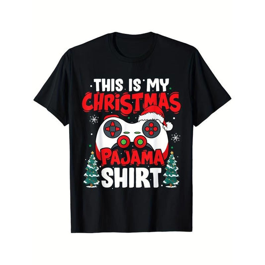Breathable Soft Comfortable Christmas Pajama Video Game Gamer Boys Teens Printed T-shirt, Black, Casual Short Sleeve, Daily Wear, All Season, Men Made in USAstyle{n002}3