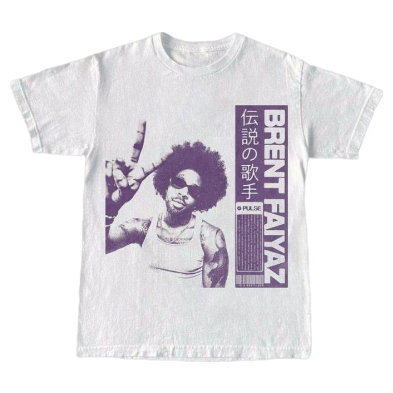 Brent Faiyaz Vintage Graphic Tee - Retro Music Shirt for R&B Fans - Concert Shirt with Japanese Kanji - Perfect Gift For Music Lover