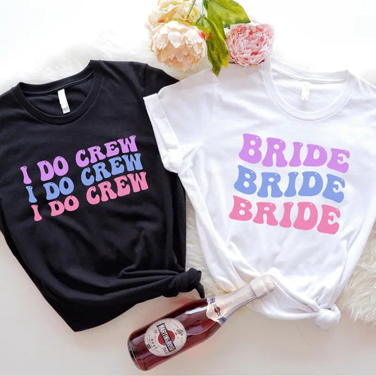 Bride Shirt, I Do Crew T-shirt, Retro Bachelorette Shirt, Matching Bridesmaid Tee, Wavy Bridal Shower Short Sleeve, Wedding Gift Tee, Bride And Tribe Tee, Engagement Shirt.