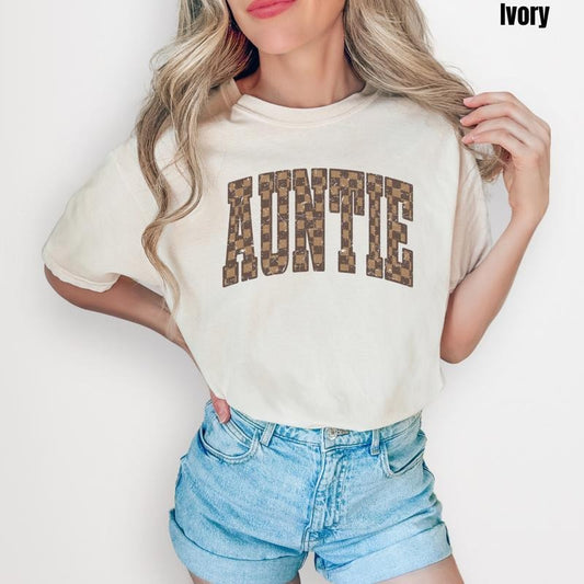 Brown Checker Auntie Comfort Colors T- Shirt 'NLB'