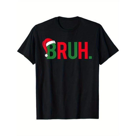 Bruh Meme Funny Saying Bro Greeting Teens Boys Men Christmas T-Shirt, 100% Cotton, Halloween Thanksgiving Christmas Gift for Men Women Family Friends, S-XXXL, Black made in usa