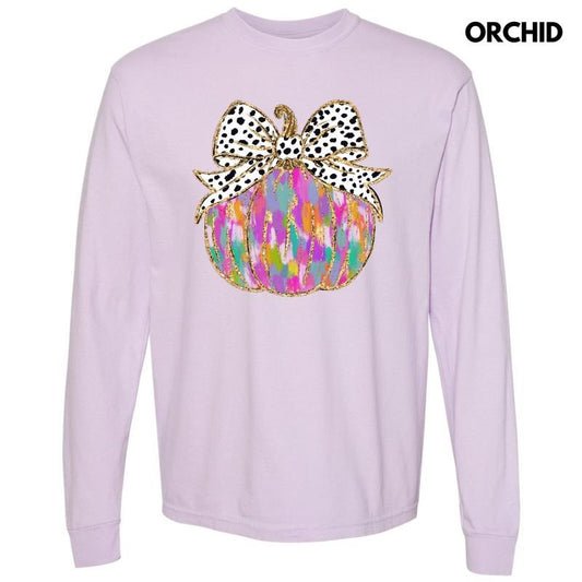 Brushstroke Colorful Pumpkin Long Sleeve Comfort Colors T-Shirt 'NLB'