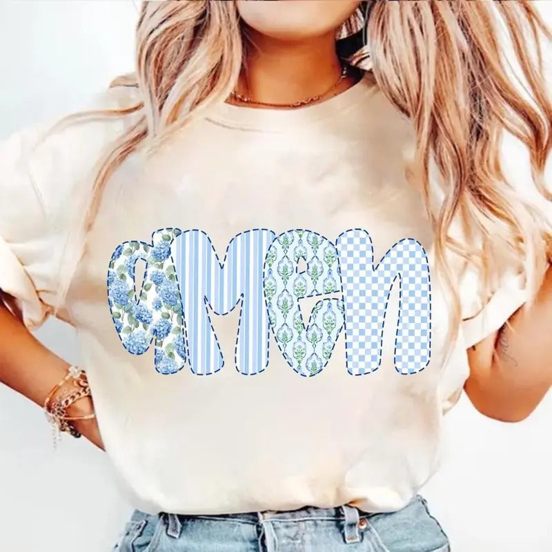 Brushstroke Floral Amen Christian Easter Shirt, Retro Amen Jesus Tee, Hydrangeas Grandmillennial Cross Gift, Bible Verse Shirt