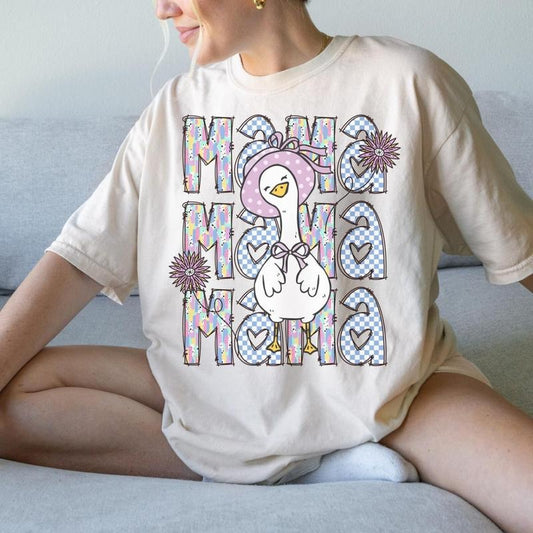 Brushstroke Mama Goose Shirt, Trendy Floral Mama Goose T-Shirt, Mother's Day Shirt, Retro Checkered Mama Tee, Silly Goose Lover Gift