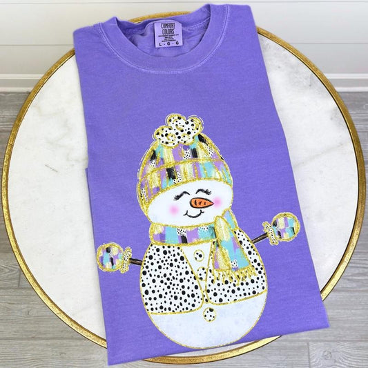 Brushstroke Snowman Purple Comfort Colors T-Shirt
