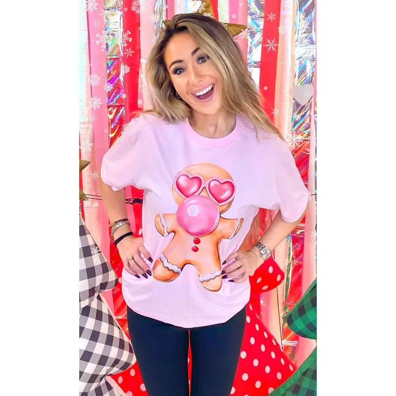 Bubble Gum Gingerbread Christmas Graphic T-Shirt