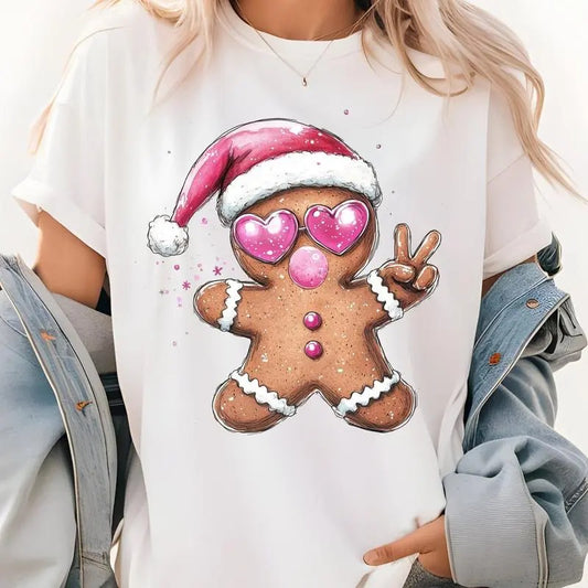 Bubble Gum Gingerbread Man Christmas Shirt, Cute Christmas Shirt, Graphic Shirt Retro Adult Shirt Vintage T-Shirt Cotton Tee, Trendy T-Shirt, Funny Gift Soft Womenswear