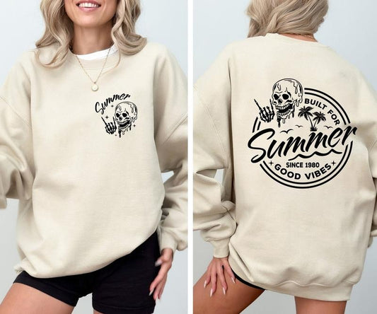 Built For Summer Since 1980 Skeleton Sweatshirt, Retro Funny Summer Shirt, Summer Vibes, Trendy Skull Lover Summer Shirt, Good Vibes Shirt