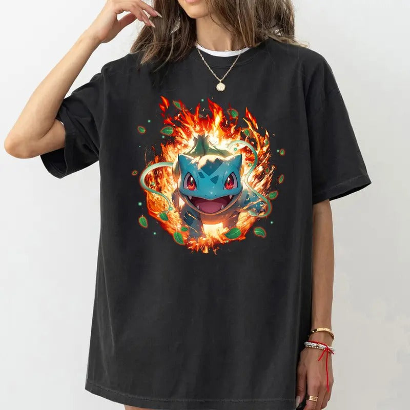 Bulbasaur Pokemon Shirt,  Japan Anime Sweatshirt, Ivysaur, Venusaur, Bulbasaur Fire Sweatshirt Hoodie
