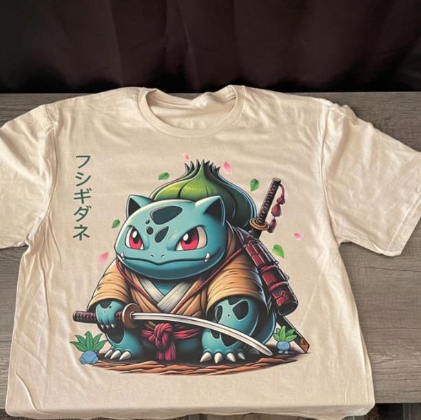 Bulbasaur Samurai Vintage Tee, Bulbasaur T-Shirt, Pokemon Tee, Anime Shirt, Animation Graphic Tees, Gym Shirt, Unisex T-Shirt
