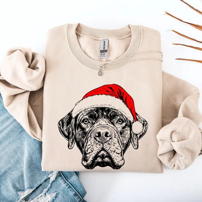 Bull Mastiff, Santa, Dog, Christmas, Dog Lover, Pet Sweatshirt, Crew Neck, Women's, Crewneck