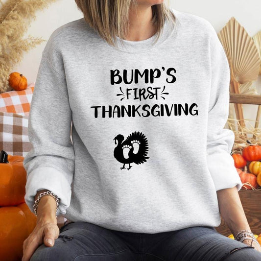 Bump's First Thanksgiving Sweatshirt, Fall Pregnancy Announcement Sweater, Baby Reveal Gift Hoodie, New Mom To Be Sweatshirt, Funny Turkey Mom Sweater.