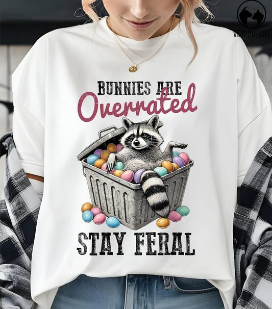 Bunnies Are Overrated Stay Feral Tee, Raccoon Easter Shirt, Feral Easter Funny Tee, Retro Easter Sarcastic Gift