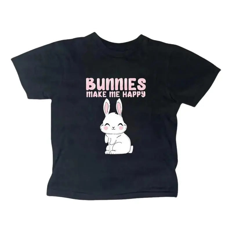 Bunnies Make Me Happy Baby Tee, Gothic Emo Girl Top, Scene Clothing 2000s, Casual Cotton Short Sleeve, Y2k Top Women Streetwear, Gift For Girlfriend