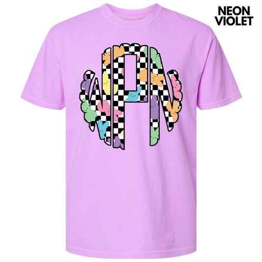 Bunny Checkered Monogram Comfort Colors T-Shirt 'NLB'