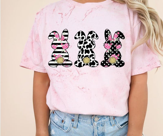 Bunny Print Comfort Colors Tee Shirt - Casual Top with Bunny and Leopard Print Design - Soft and Cute for Women