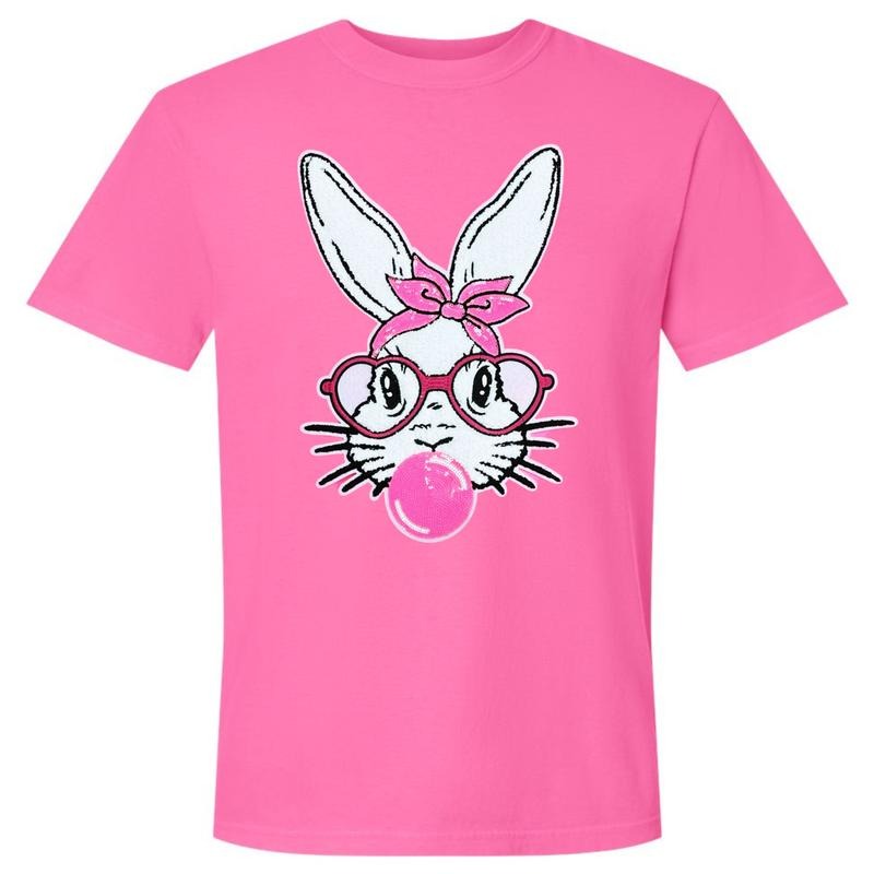 Bunny With Glasses Patch Comfort Colors T-Shirt