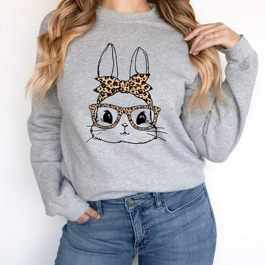 Bunny With Leopard Bandana Sweatshirt, Easter Hoodie, Cute Rabbit With Glasses Sweatshirt, Rabbit Lover Gift Sweater For Woman, Gift For Her.