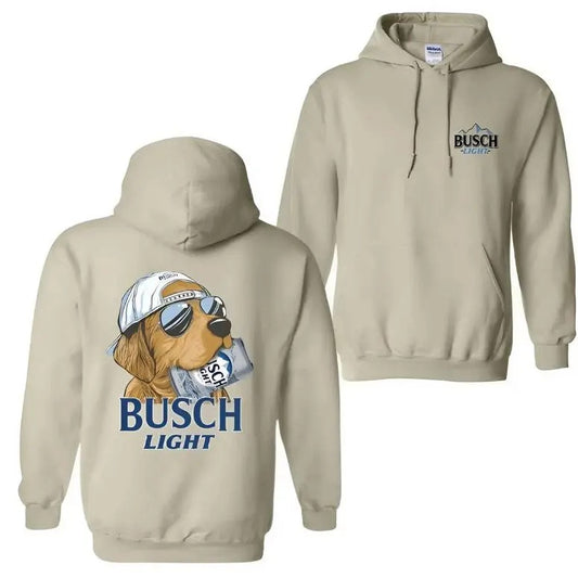 Buscch Light Huting Dog Hoodie, Graphic Outdoors Beer Hoodie, Hunting Season, Full Colors, For Men, For Women