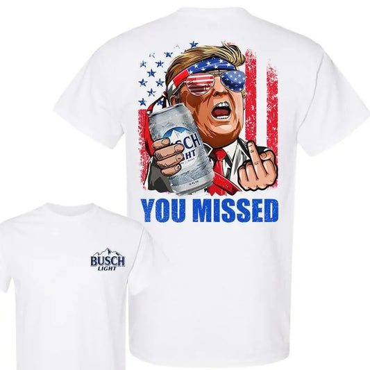 Busch Lighht Beer Shirt, Trumm You Missed Shirt, I'm Votng For The Felo T-shirt, Trummp Shoooting Shirt, We're Taking Americca Back 2024 Shirt, 2 Sided Casual Classic Cotton Crewneck Short Sleeve Tee Gift For Men And Women Full Size Full Color