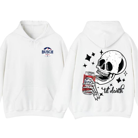 Busch Light Apple Funny Til Death Hoodie and T-Shirt, Stylish Soft Cotton Tops, Unisex Outfits for Men For Women Menswear