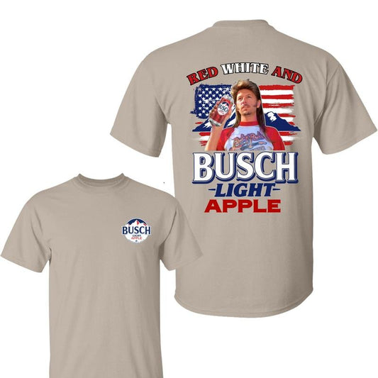 Busch Light Apple Joe Dirt Red White and Busch Light Shirt, Joe Dirt Merica July 4th Shirt, Casual Graphic Round Neck T-shirt for Summer