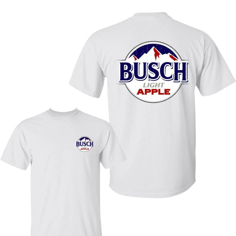 Busch Light Apple Shirt, Funny Father's Day T-Shirt, Powered By Busch Apple Beer, Drinking Humor Graphic T-Shirt for Dads, Men's Graphic Tees