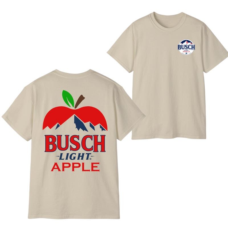 Busch Light Apple T-Shirt, Unisex 2 Sided T-Shirt, Funny Beer Graphic Tee for Men and Women, Casual Streetwear Summer Top