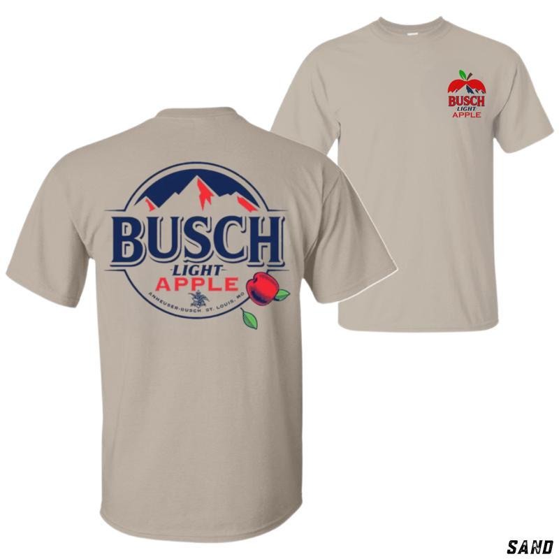 Busch Light Apple T-Shirt, Vintage Mountain & Fruit Graphic Tee, Cotton Shirt for Beer Lovers, Refreshing Fall-Inspired Apparel, Gift for Busch Fans
