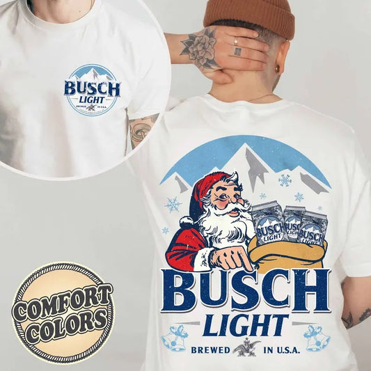 Busch Light Comfort Colors Shirt, Christmas Shirt, Busch Light Brewed for Hunting Shirt, Vintage 2000s Graphic Busch Light Beer Shirt, Retro Santa Claus Shirt