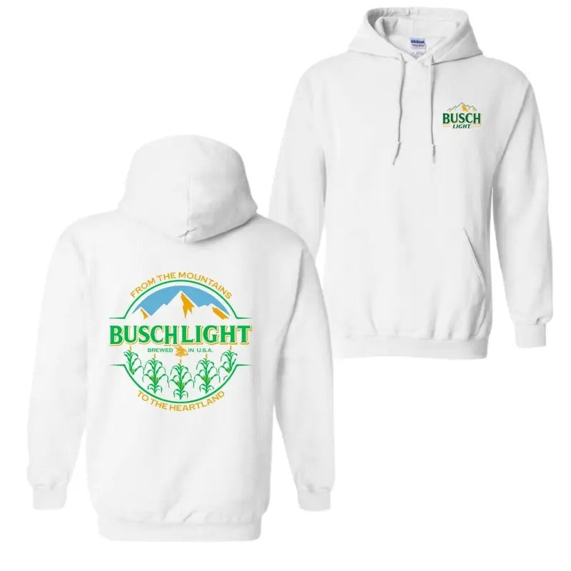 Busch Light From The Mountains to the Heartland Corn Stalk Hoodie, drink beer shirt Long Sleeve Pullover Tops Fabric T-Shirt Sweatshirts
