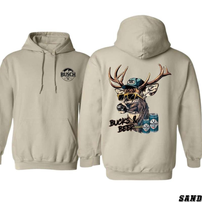 Busch Light Hoodie - Fun Bucks and Beer Graphic, Cool Deer with Sunglasses, Men and Women's Outdoor Adventure hoodie