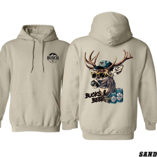 Busch Light Hoodie - Fun Bucks and Beer Graphic, Cool Deer with Sunglasses, Men and Women's Outdoor Adventure hoodie