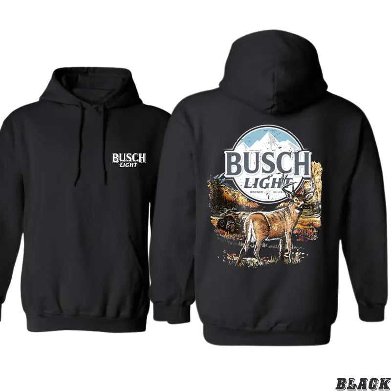Busch Light Hoodie - Majestic Deer and Mountain Design, Unisex Classic Fit - Sweaters, Menswear