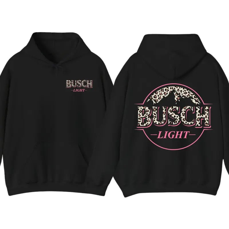 Busch Light Leopard Logo 2-Sided Hoodie Sweatshirt T-Shirt, Trendy Beer Graphic Apparel, Casual Streetwear for Men & Women, Menswear Tops