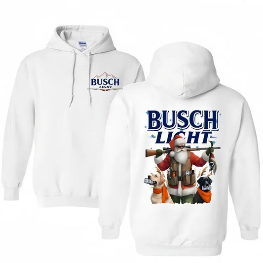 Busch Light Santa With DoG Hunting Duck Christmas Double Sided Hoodie for Men - 100% Cotton - Classic