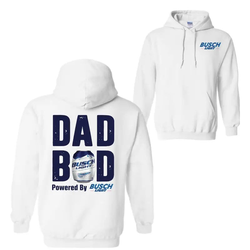 Busch Lite Dad Bod Powered By Busch Light 2 Sided Hoodie Sweatshirt T-Shirt, Beer Drink Shirt for Daddy, Funny Drinking Tee, Casual Cotton Top, Unisex